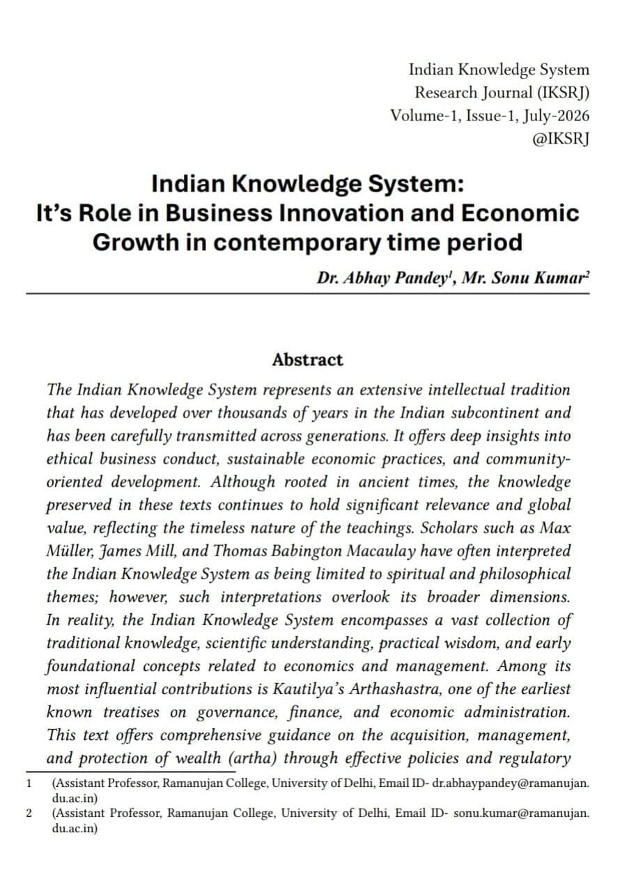 Indian Knowledge System: It’s Role in Business Innovation and  Economic Growth in contemporary time 