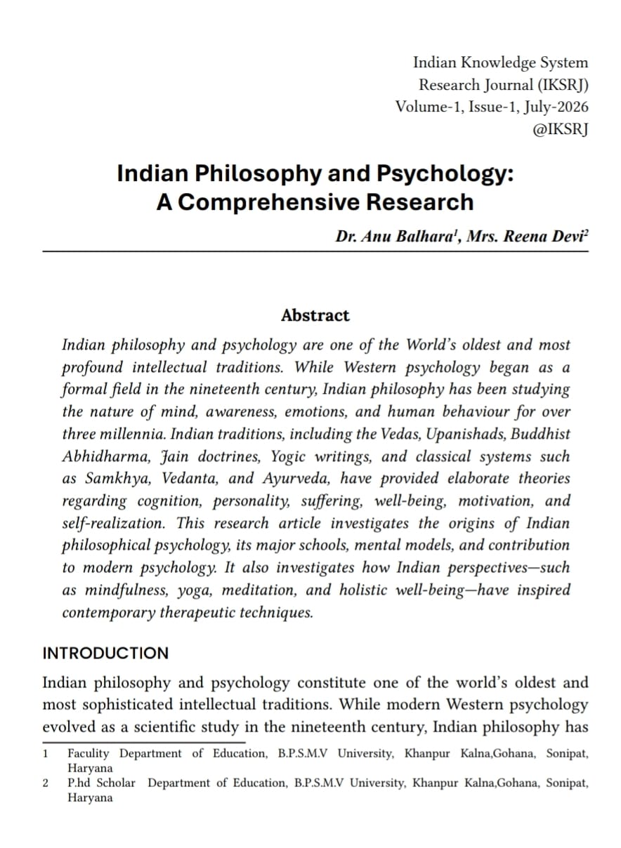 Indian Philosophy and Psychology: A Comprehensive Research