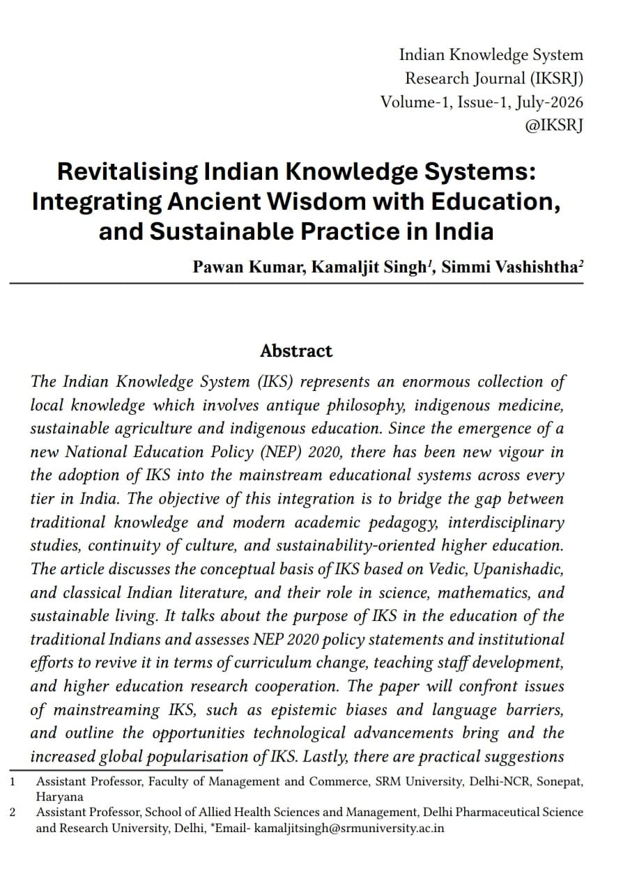 Revitalising Indian Knowledge Systems: Integrating Ancient  Wisdom with Education, and Sustainable P