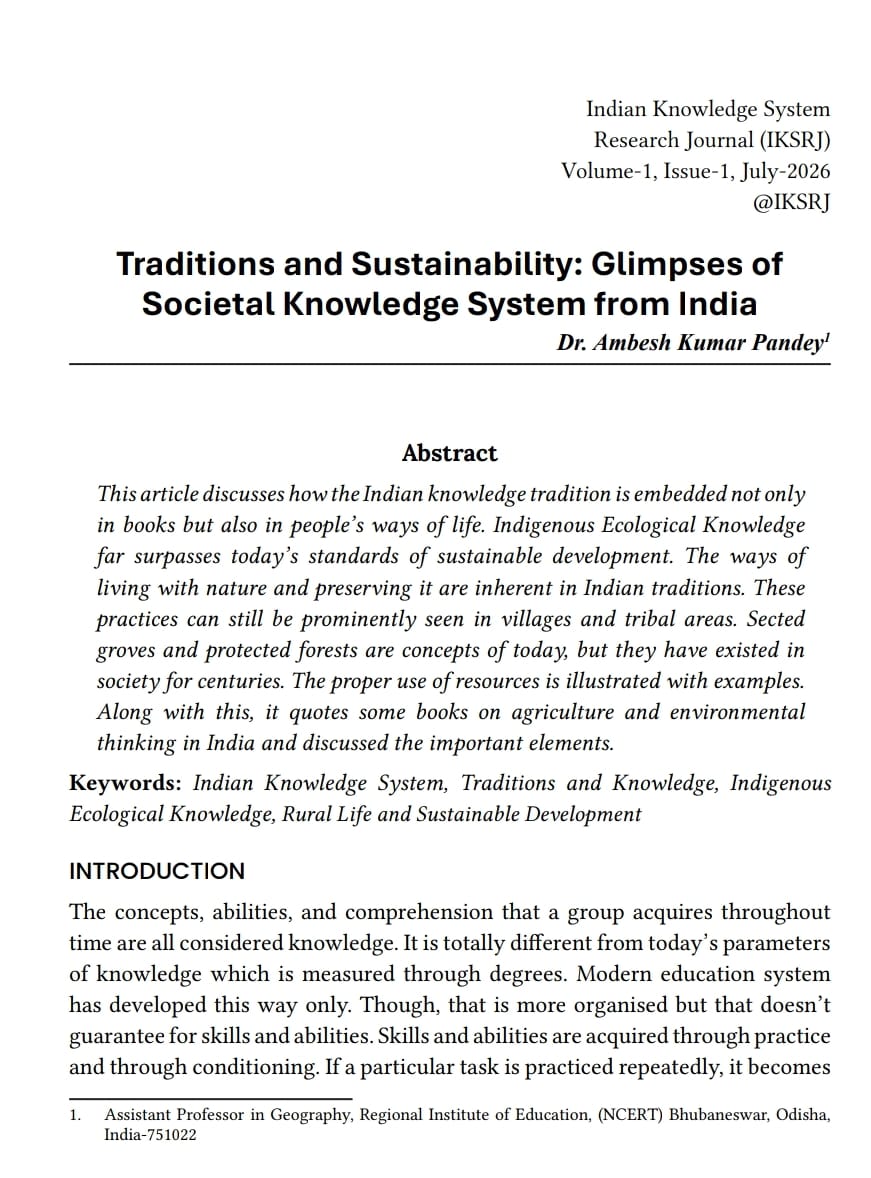Traditions and Sustainability: Glimpses of  Societal Knowledge System from India 